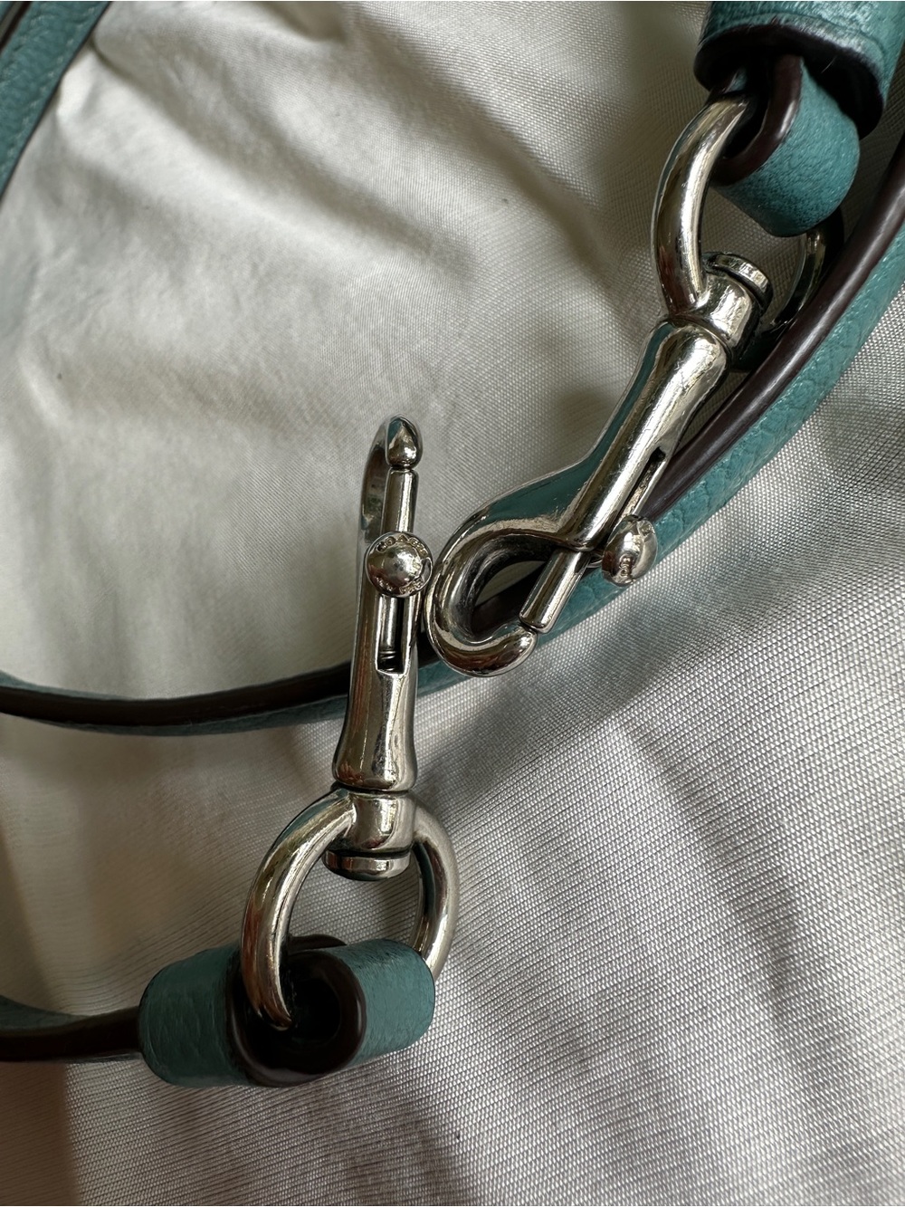 Coach Teal Pebbled Leather Shoulder Bag with Silver Hardware - Picture 6 of 16